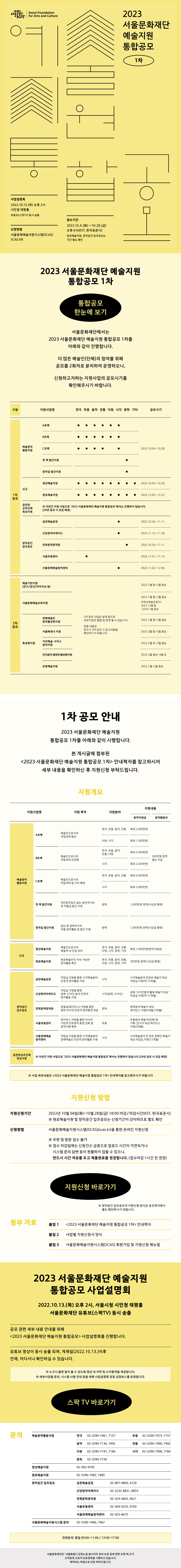 2023 서울문화재단 예술지원 통합공모 1차 웹자보